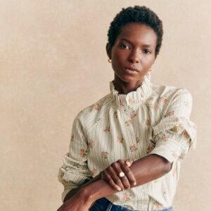 Sézane Louna Shirt with Embroidered Roses NWT